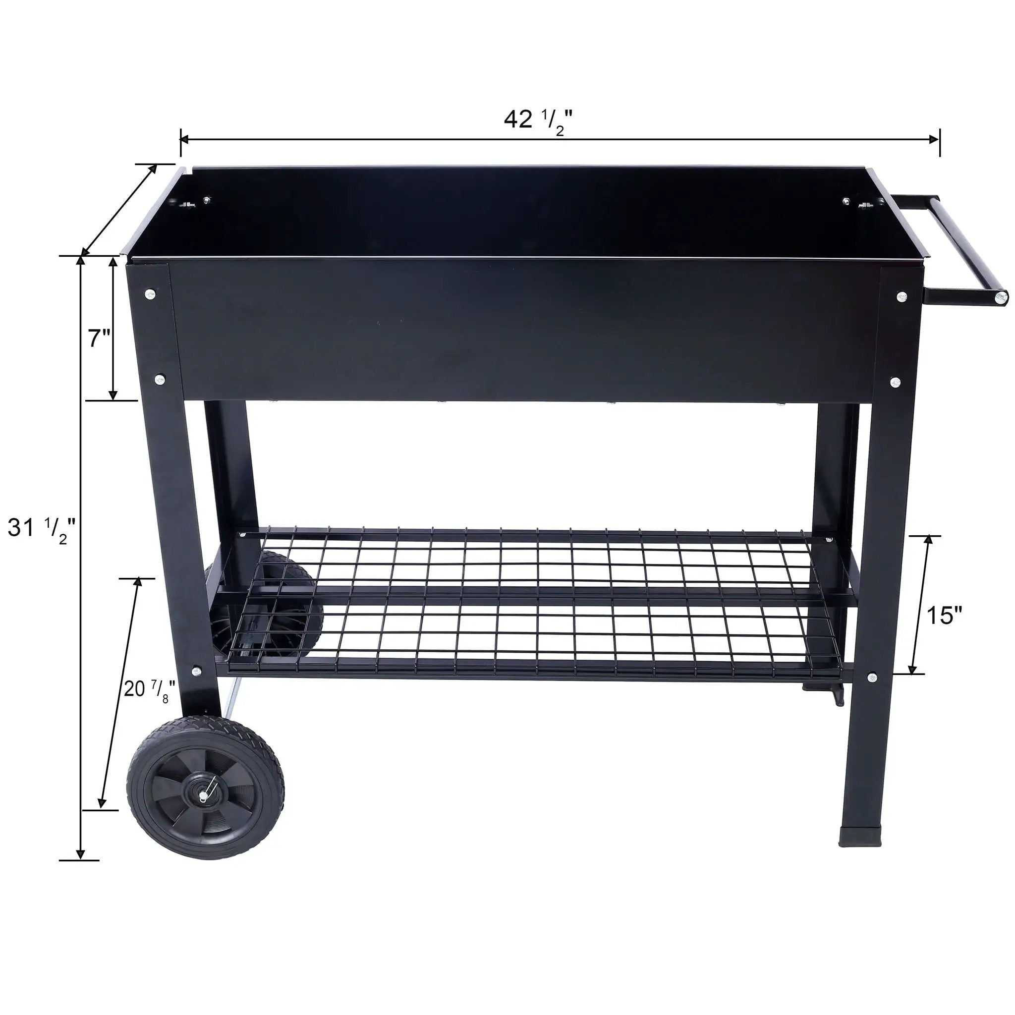 Elevated Mobile Raised Ergonomic Metal Planter Garden Bed With Wheels Powder Coated Steel - Black by Unique Piece Furniture