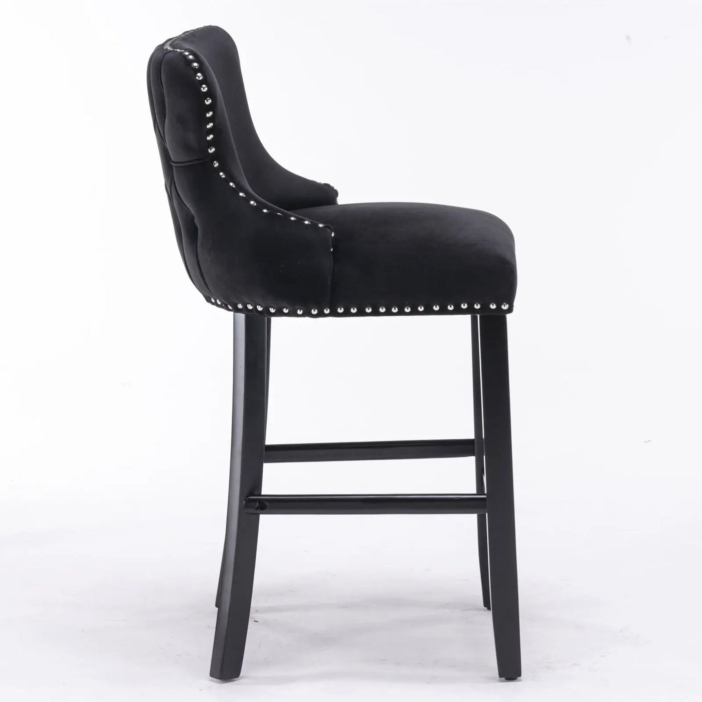 Contemporary Upholstered Wing-Back Barstools With Button Tufted Decoration And Wooden Legs, And Nailhead Trim, Leisure Style Bar Chairs, Bar Stools (Set of 2) by HouseOfZazla