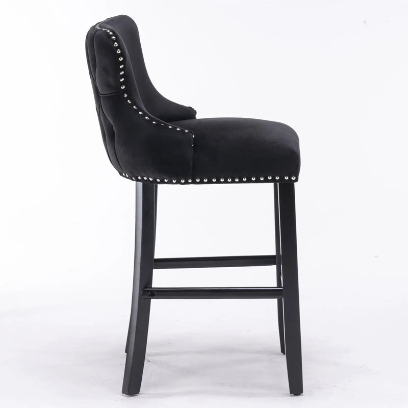 Contemporary Upholstered Wing-Back Barstools With Button Tufted Decoration And Wooden Legs, And Nailhead Trim, Leisure Style Bar Chairs, Bar Stools (Set of 2) by Unique Piece Furniture