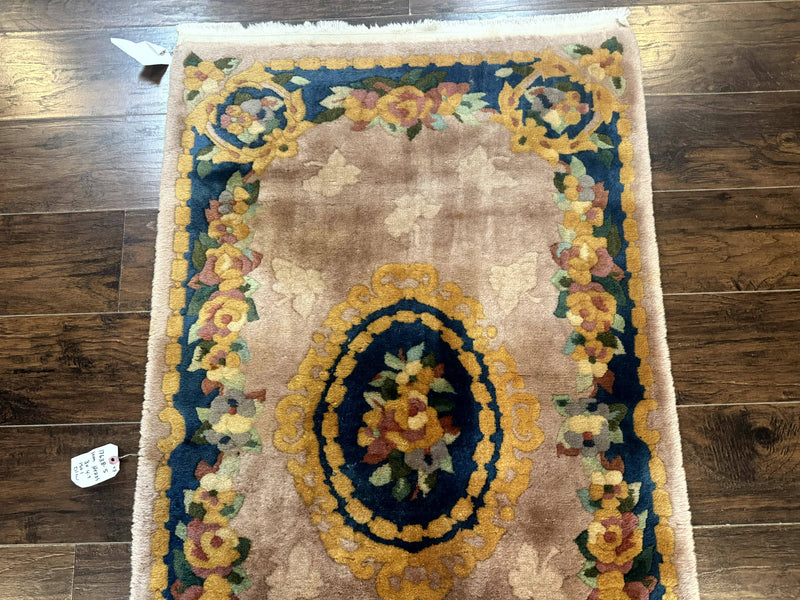 Chinese Wool Rug 3x5, Vintage 90 Line Carpet, Small Art Deco Rug by Jewel Rugs