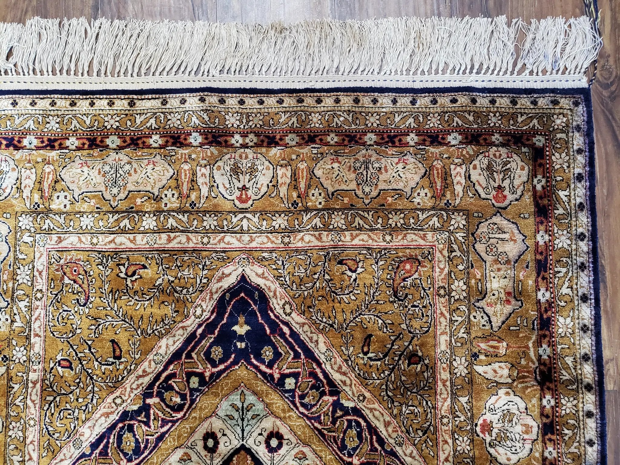 Semi Antique Persian Qum Silk Prayer Rug, Silk, Hand-Knotted, 3'6" x 5' by Jewel Rugs