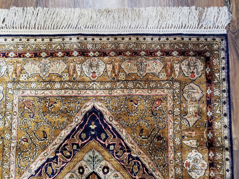 Semi Antique Persian Qum Silk Prayer Rug, Silk, Hand-Knotted, 3'6" x 5' by Jewel Rugs