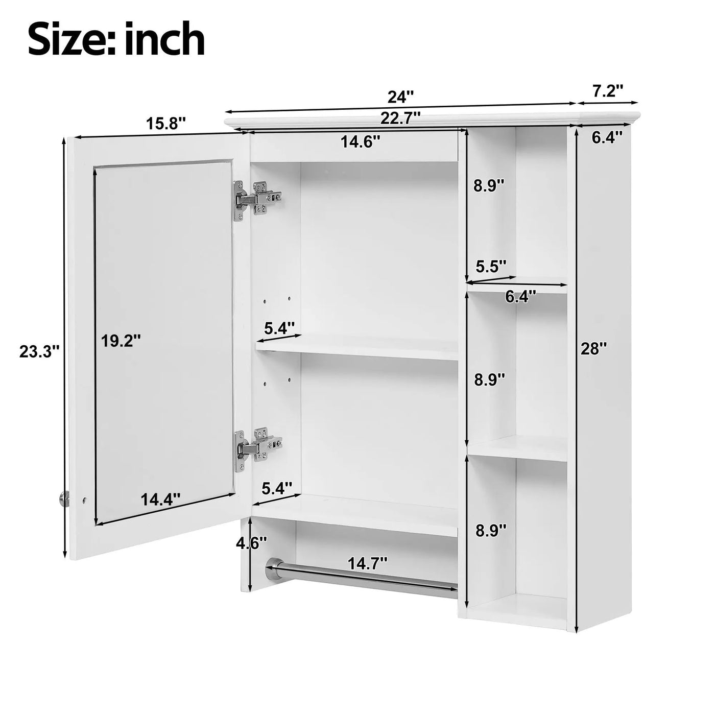 Modern 3 In 1 Bathroom Mirror Cabinet With Adjustable Shelf & Towel Bar by HouseOfZazla