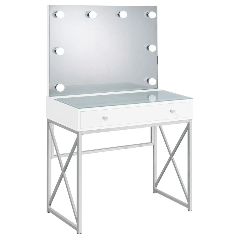 Eliza Vanity Set with Lighting & Stool White and Chrome by Unique Piece Furniture