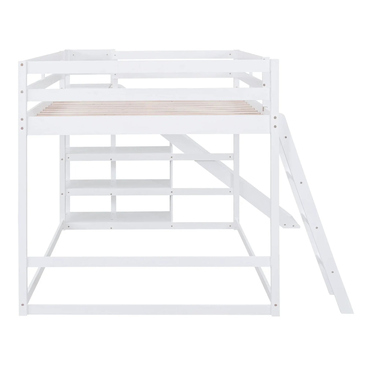 Bunk Bed With Ladder, Slide, And Shelves Pine Wood by HouseOfZazla