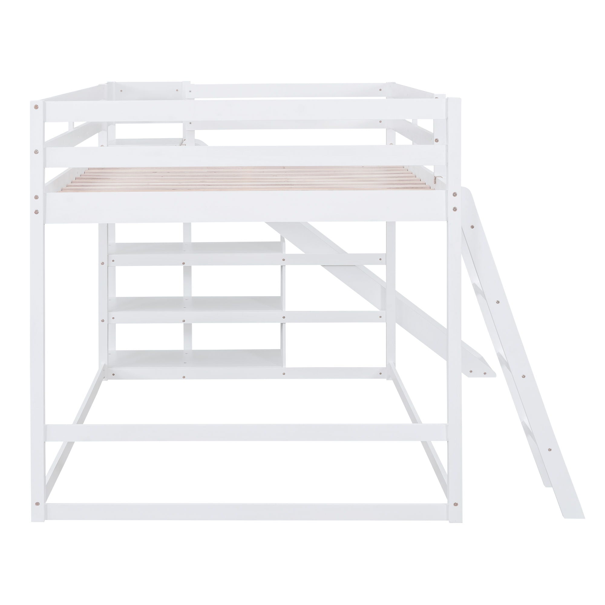 Bunk Bed With Ladder, Slide, And Shelves Pine Wood by HouseOfZazla