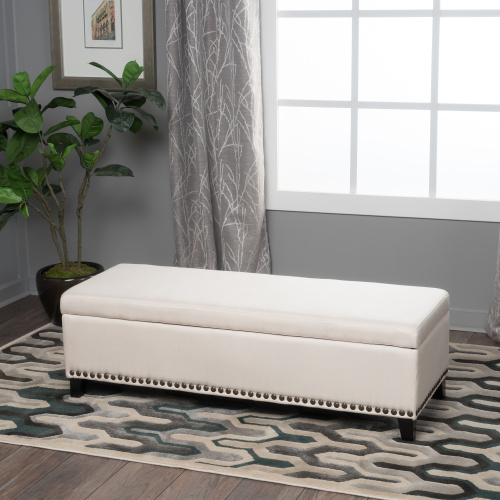 Tufted Storage Ottoman with Nailhead Trim - Fabric Storage Bench, photo 6 of 11
