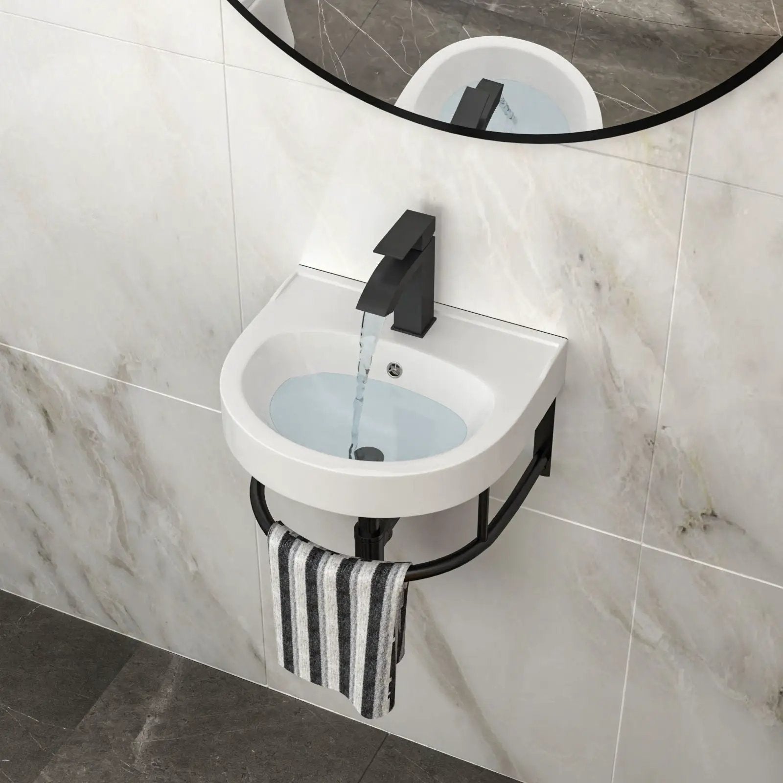 Wall Mounted Bathroom Sink With Towel Bar And Faucet - White / Black by HouseOfZazla
