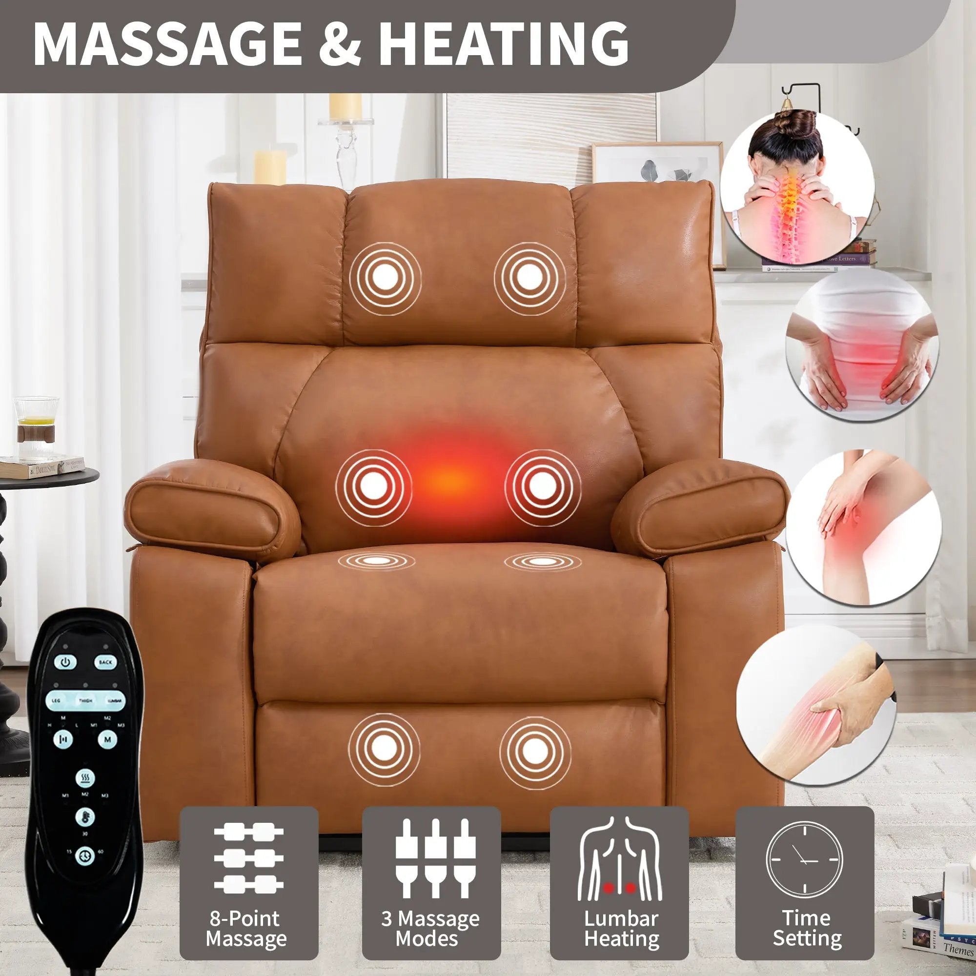 Orange Leatheraire Heat Massage Dual Motor Lift Recliner by HouseOfZazla