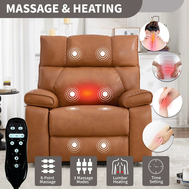 Orange Leatheraire Heat Massage Dual Motor Lift Recliner by HouseOfZazla