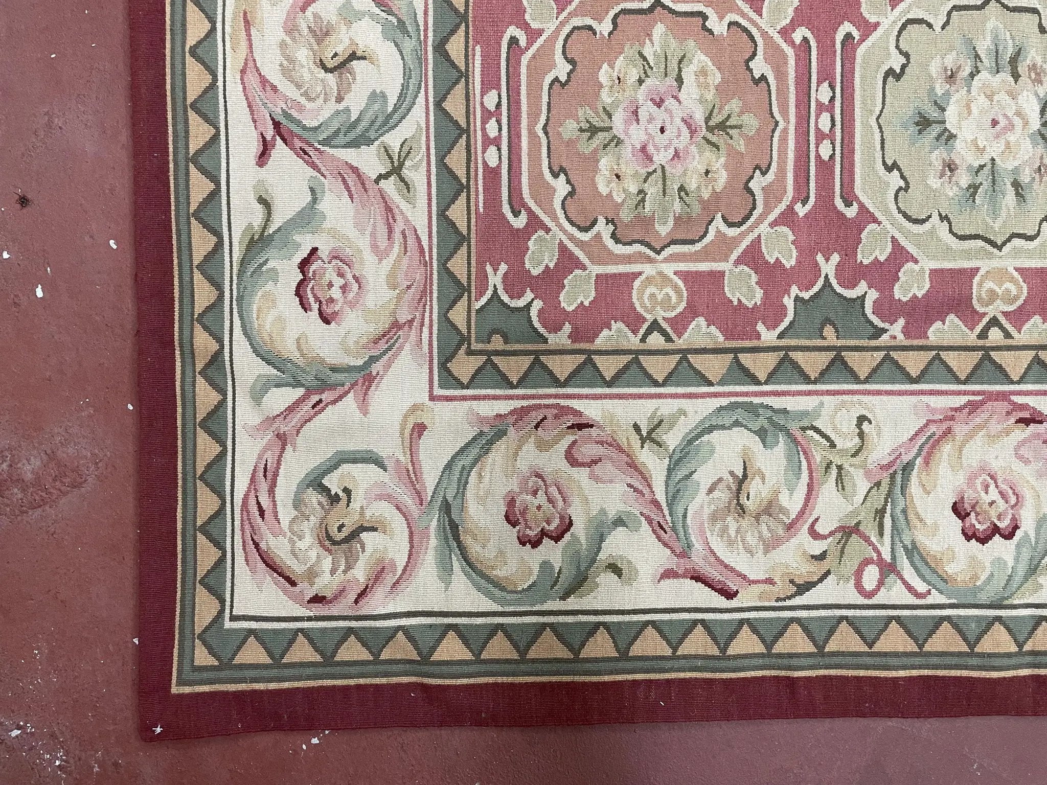Square Aubusson Rug 9x9, Panel Design, European French English Carpet, Wool by Jewel Rugs