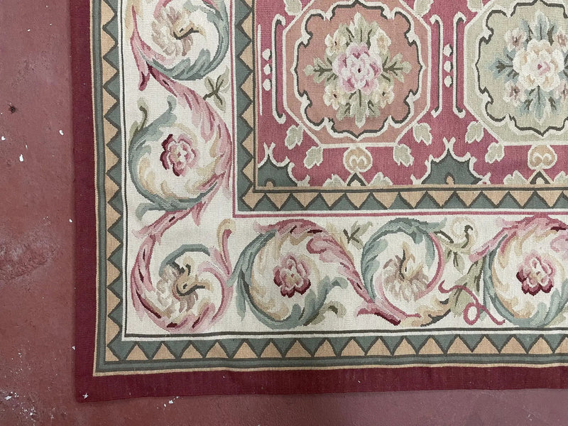 Square Aubusson Rug 9x9, Panel Design, European French English Carpet, Wool by Jewel Rugs