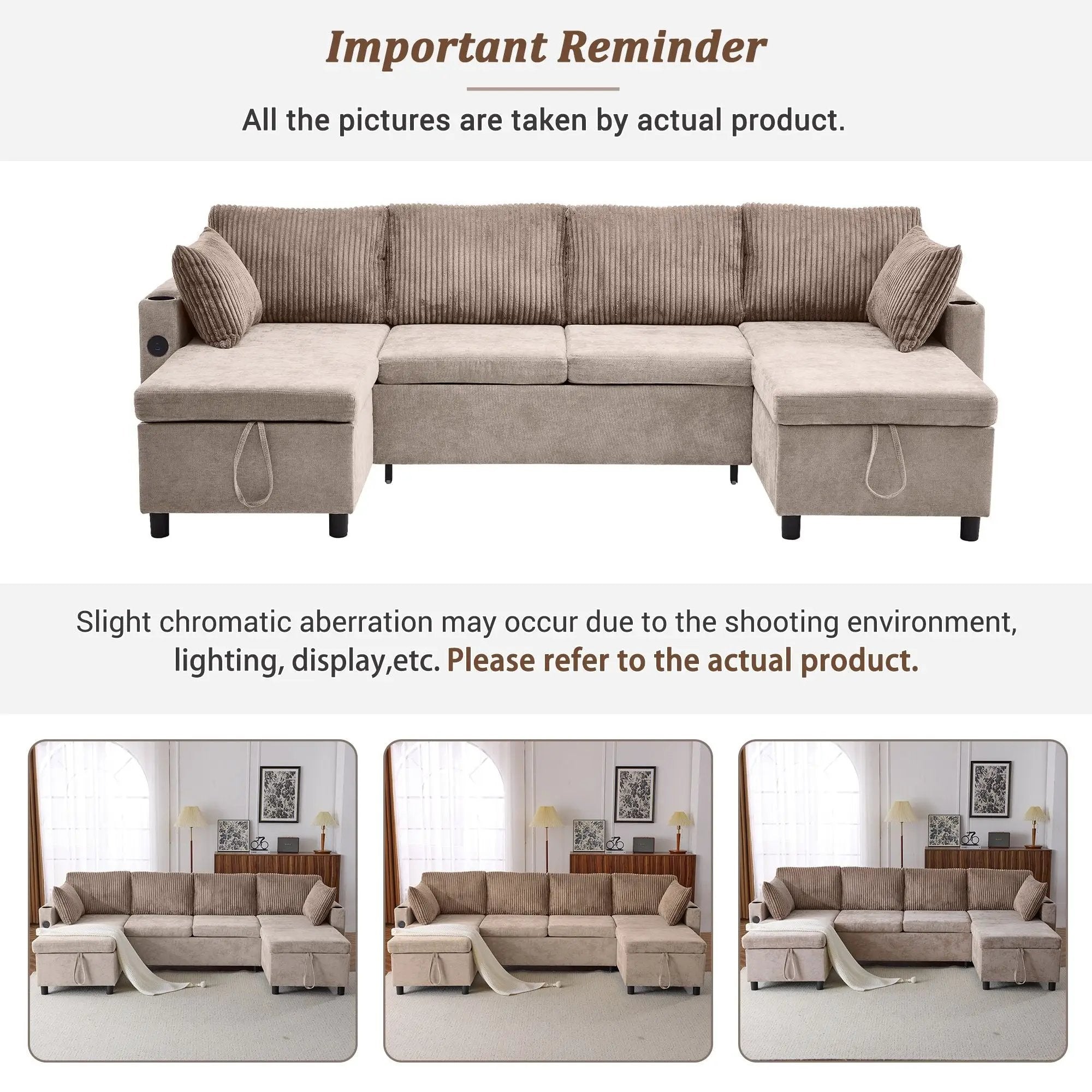 Sectional Sofa Bed With Pull Out Sleeper, USB Ports, Cup Holders by HouseOfZazla