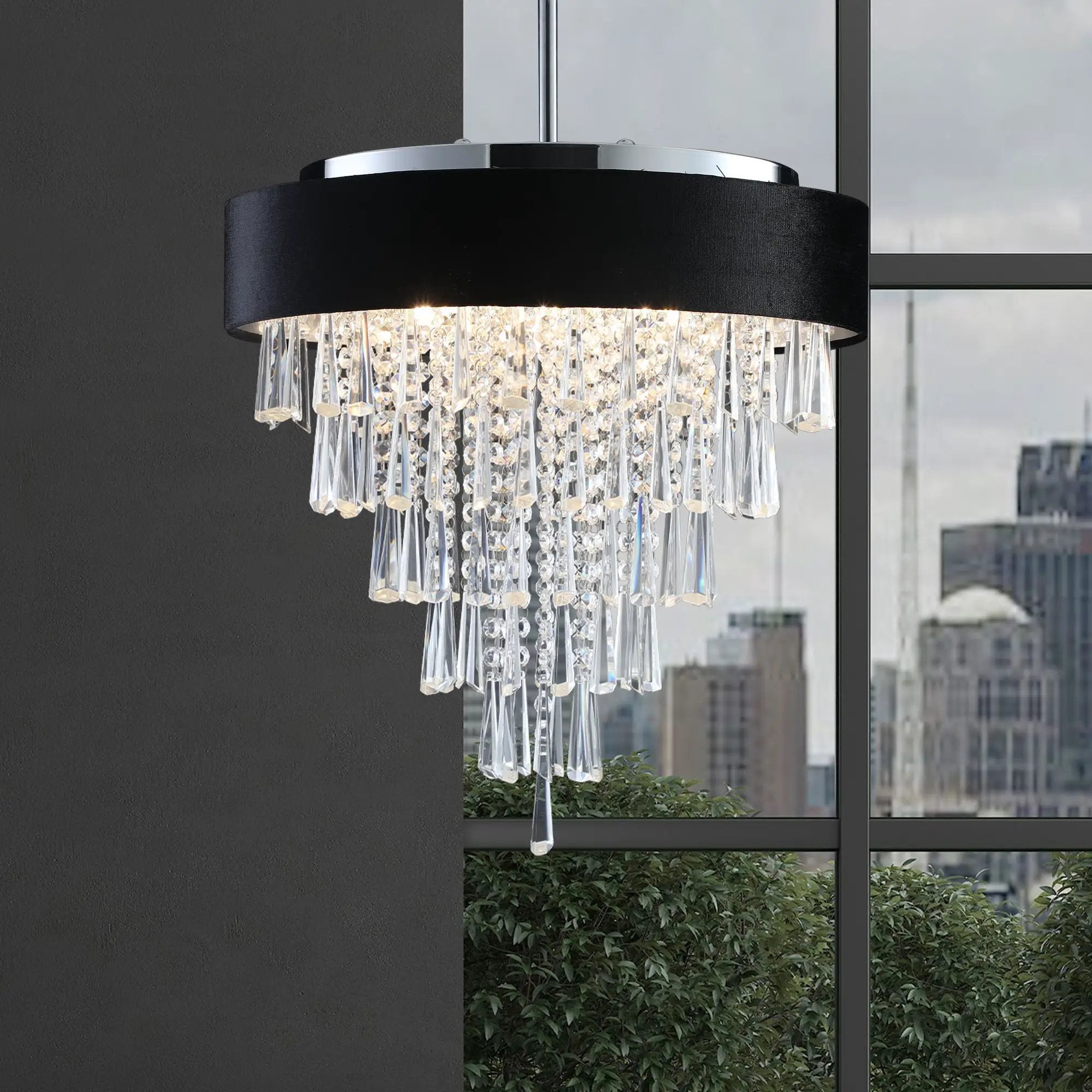 18-inch Modern Crystal Chandelier with Black Velvet Shade by HouseOfZazla