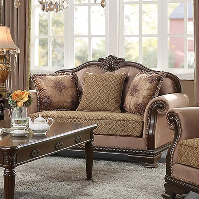 Chateau De Ville - Loveseat With 3 Pillows (Same Lv01589) - Fabric & Espresso by Unique Piece Furniture