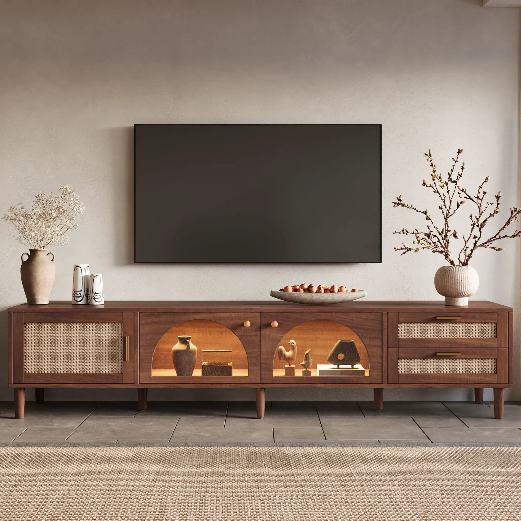TV Stand For TVs Up To 90", Media Console With App Controlled LED Lights, 2 Drawers & Door Storage - Dark Brown by HouseOfZazla