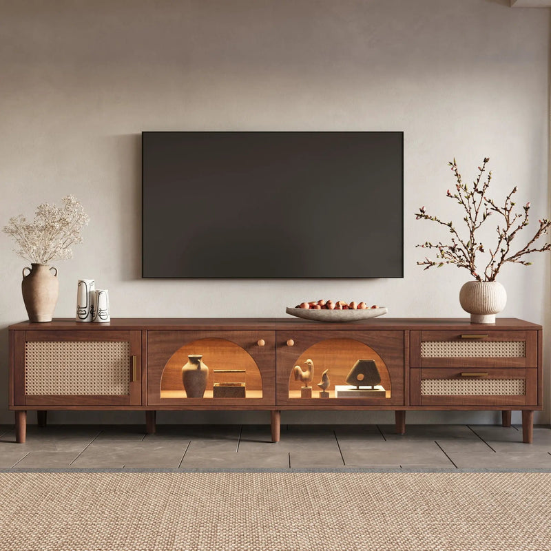 TV Stand For TVs Up To 90", Media Console With App Controlled LED Lights, 2 Drawers & Door Storage - Dark Brown by HouseOfZazla