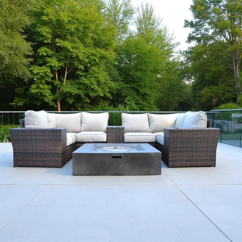 Patio Seating Set With Cushions And Fire Pit - Brown by Unique Piece Furniture