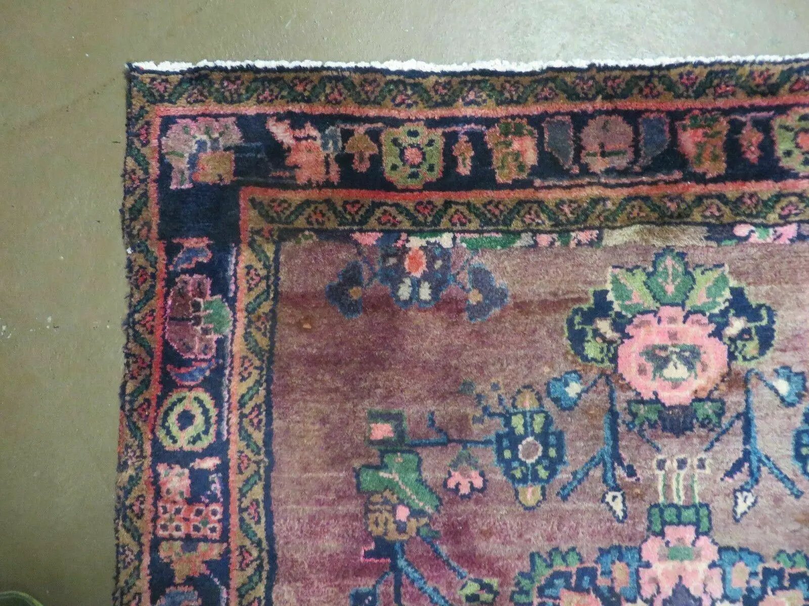 3 x 7 Antique Persian Hamadan Nahavand Rug, Tribal Runner Rug , Handmade Oriental Wool Rug, Vegetable Dyed, Purple-Red & Dark Blue, 3x7 Rug by Jewel Rugs