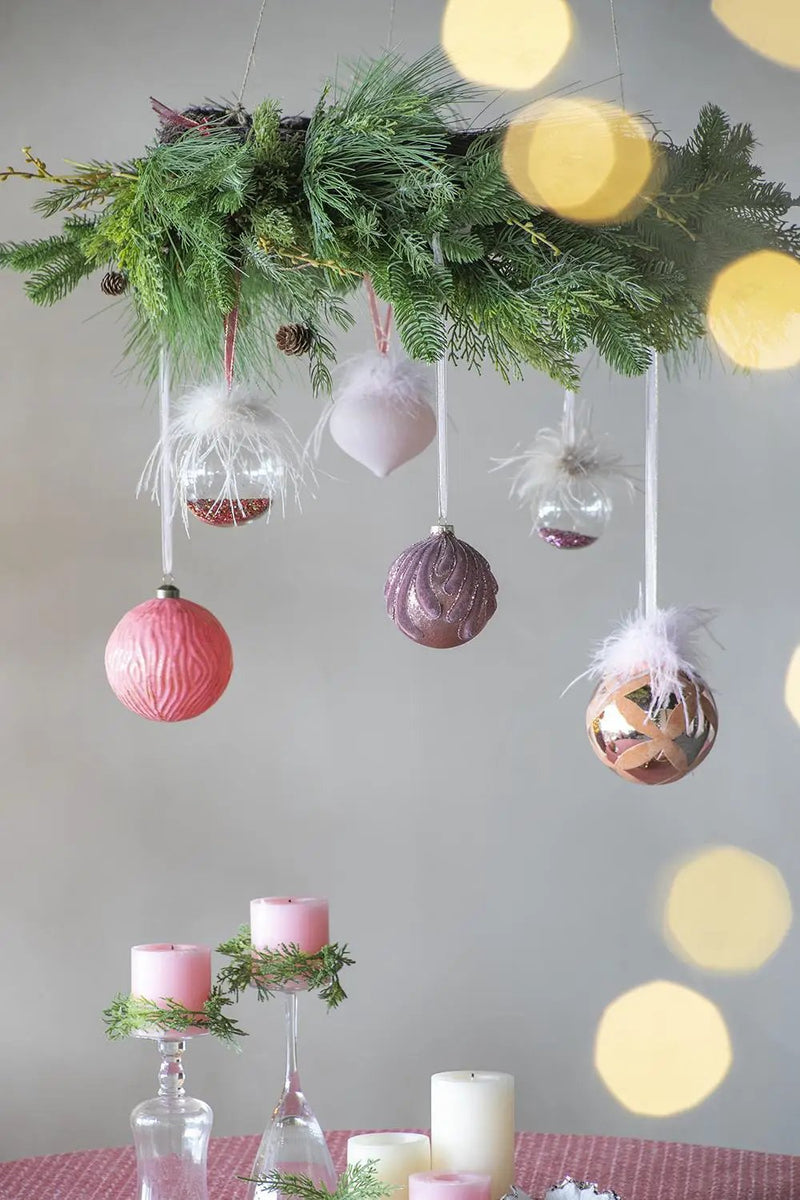 Christmas Ball Ornaments, Glass Decorative Hanging Ball Christmas Tree Ornaments For Holiday Party Decorations (Set of 6) - Pink by Unique Piece Furniture