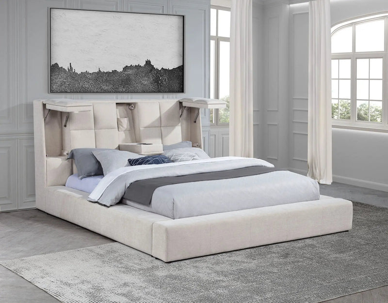 Dreux Upholstered Eastern King Panel Platform Bed Cream by Unique Piece Furniture