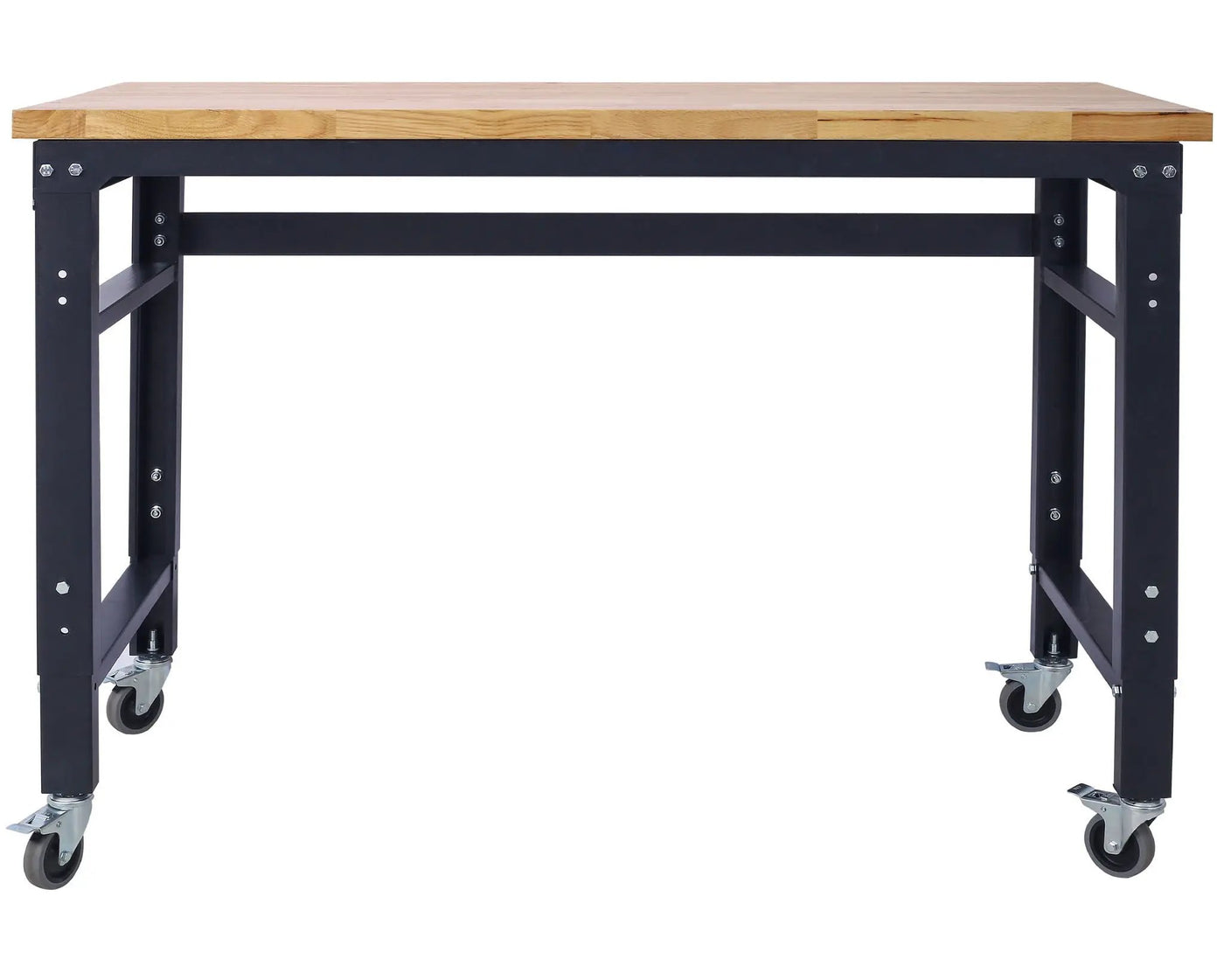 Wide Rolling Workbench For Garage, Adjustable Height, Workshop Tool Bench, Metal With Rubber Wood Top by HouseOfZazla