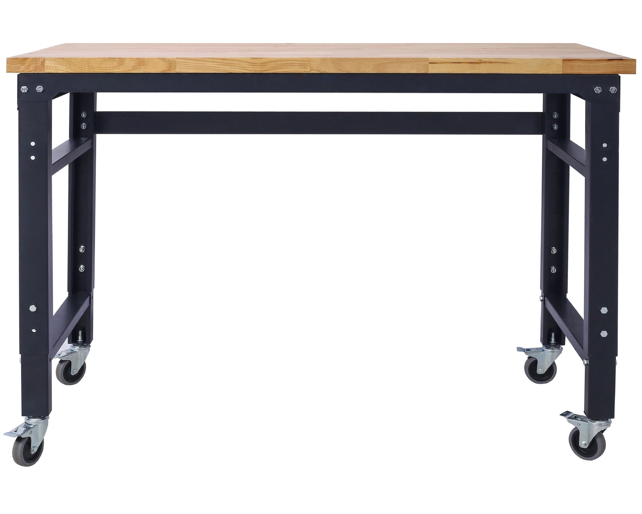 Wide Rolling Workbench For Garage, Adjustable Height, Workshop Tool Bench, Metal With Rubber Wood Top by HouseOfZazla