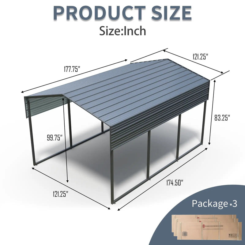 10 X 15 Ft Carport, Outdoor Carport, Heavy Duty Carport Canopy With Galvanized Steel Roof And Frame, Metal Carport Large Garage For Driveway Car, Truck - Charcoal by HouseOfZazla