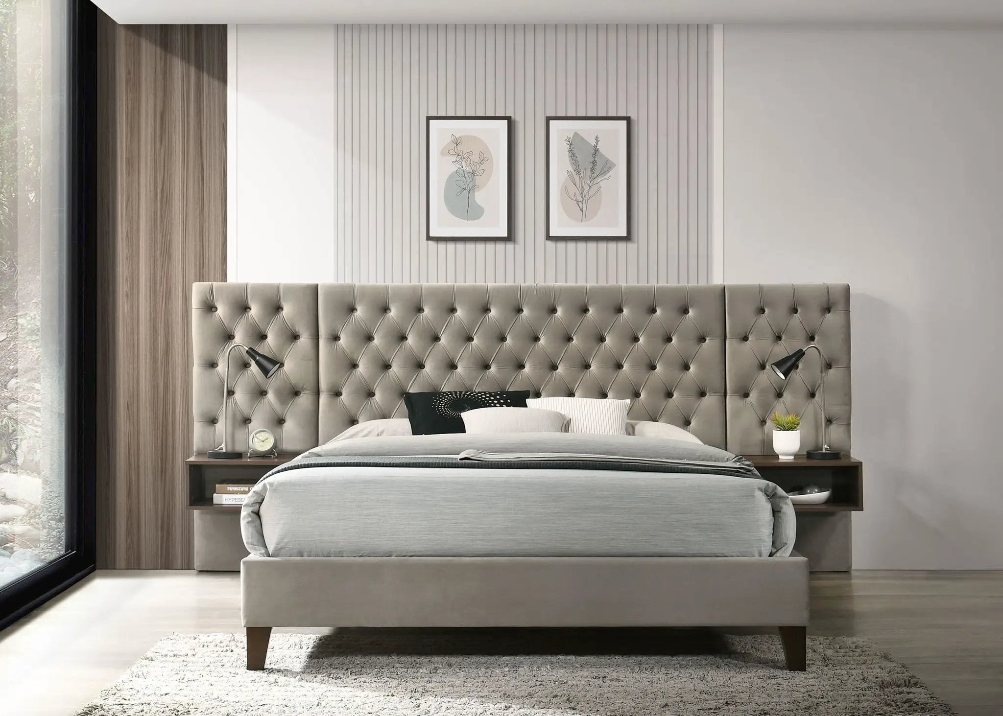 Marley Upholstered Eastern King Wall Panel Bed Light Brown by Unique Piece Furniture