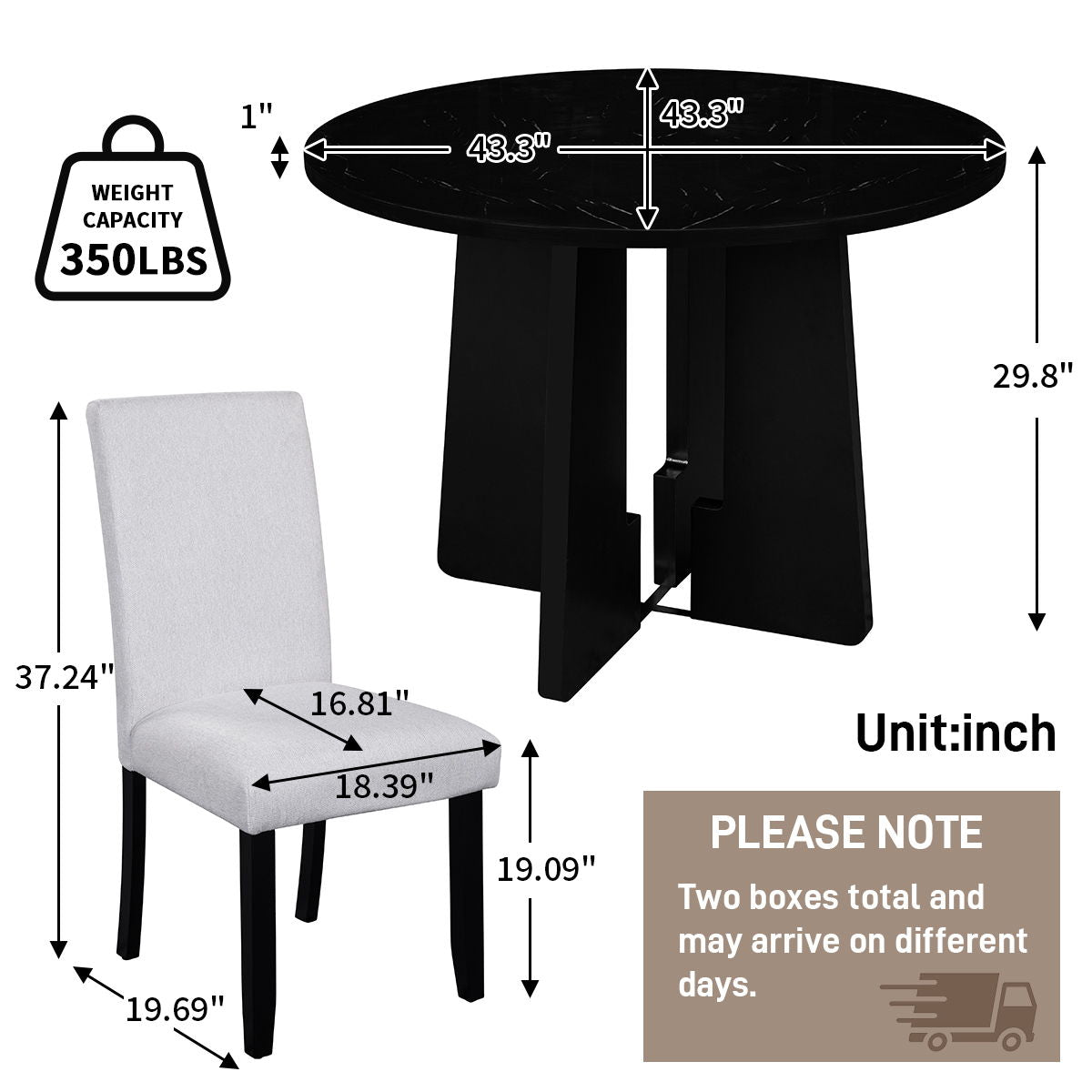 5 Piece Round Dining Table Set, Modern Dining Table And 4 Upholstered Chairs For Dining Room, photo 12 of 14