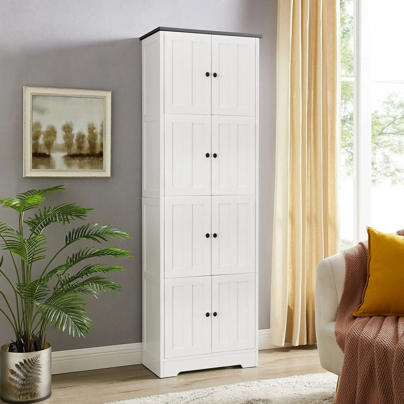 Tall Storage Cabinet With 8 Doors And 4 Shelves, Wall Storage Cabinet For Living Room, Kitchen, Office, Bedroom, Bathroom by HouseOfZazla