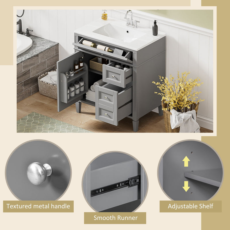 Dark Gray Bathroom Vanity With Top Sink, 2 Drawers & Tip Out Drawer, photo 61 of 66