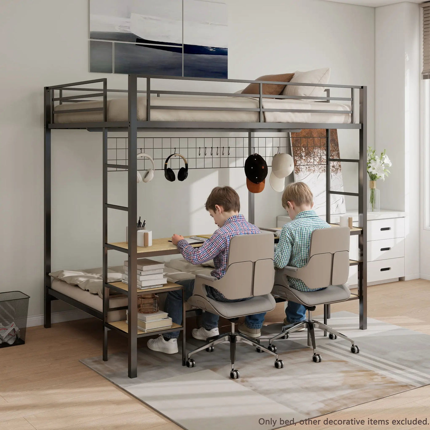 Ethan - Bunk Bed With Desk, Charging Station, Storage Shelves by HouseOfZazla
