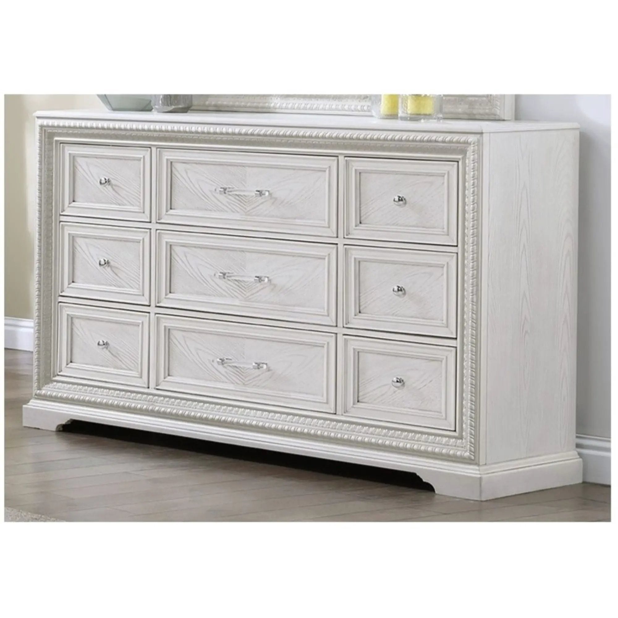 6 Drawer Storage Dresser Antique Wooden Bedroom Furniture - Antique White by HouseOfZazla