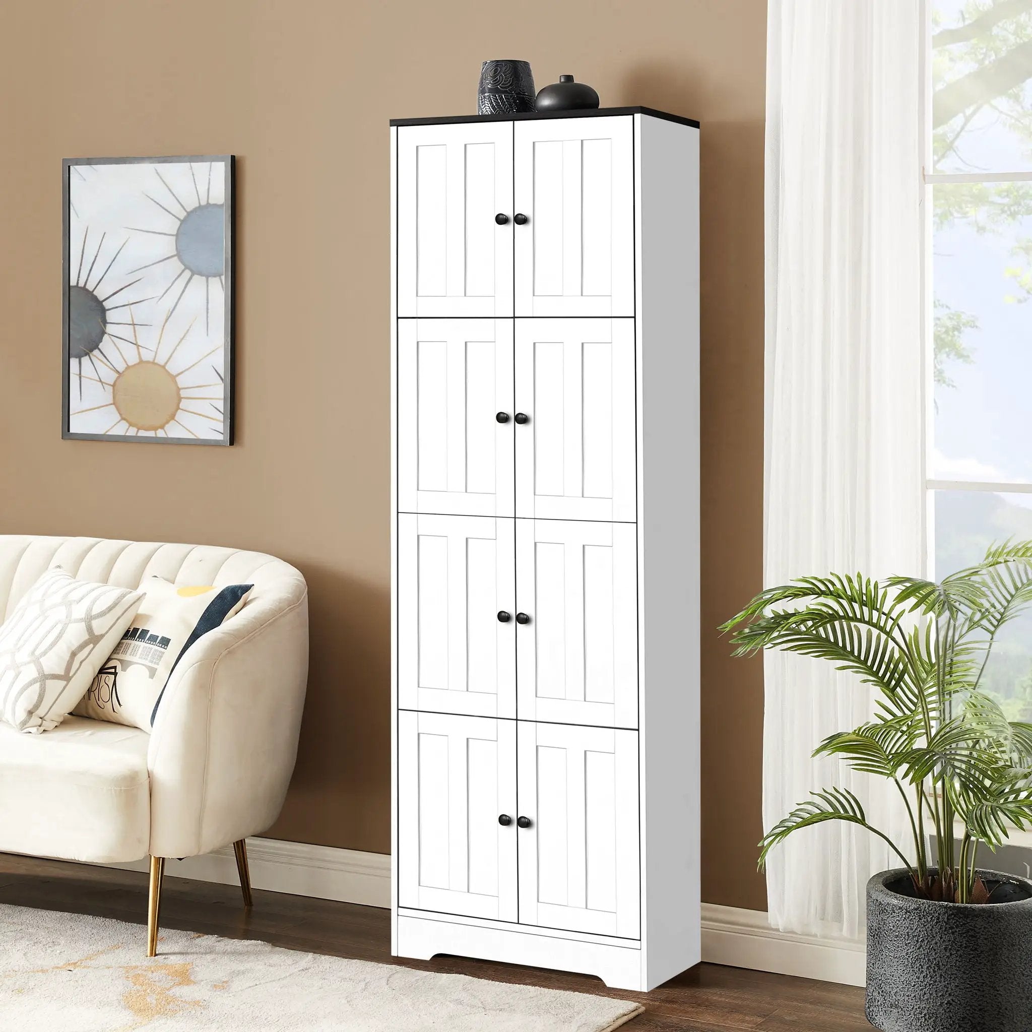 Tall Storage Cabinet With 8 Doors And 4 Shelves, Wall Storage Cabinet For Living Room, Kitchen, Office, Bedroom, Bathroom by Unique Piece Furniture