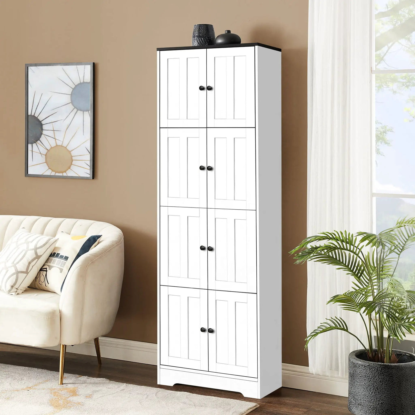 Tall Storage Cabinet With 8 Doors And 4 Shelves, Wall Storage Cabinet For Living Room, Kitchen, Office, Bedroom, Bathroom by HouseOfZazla