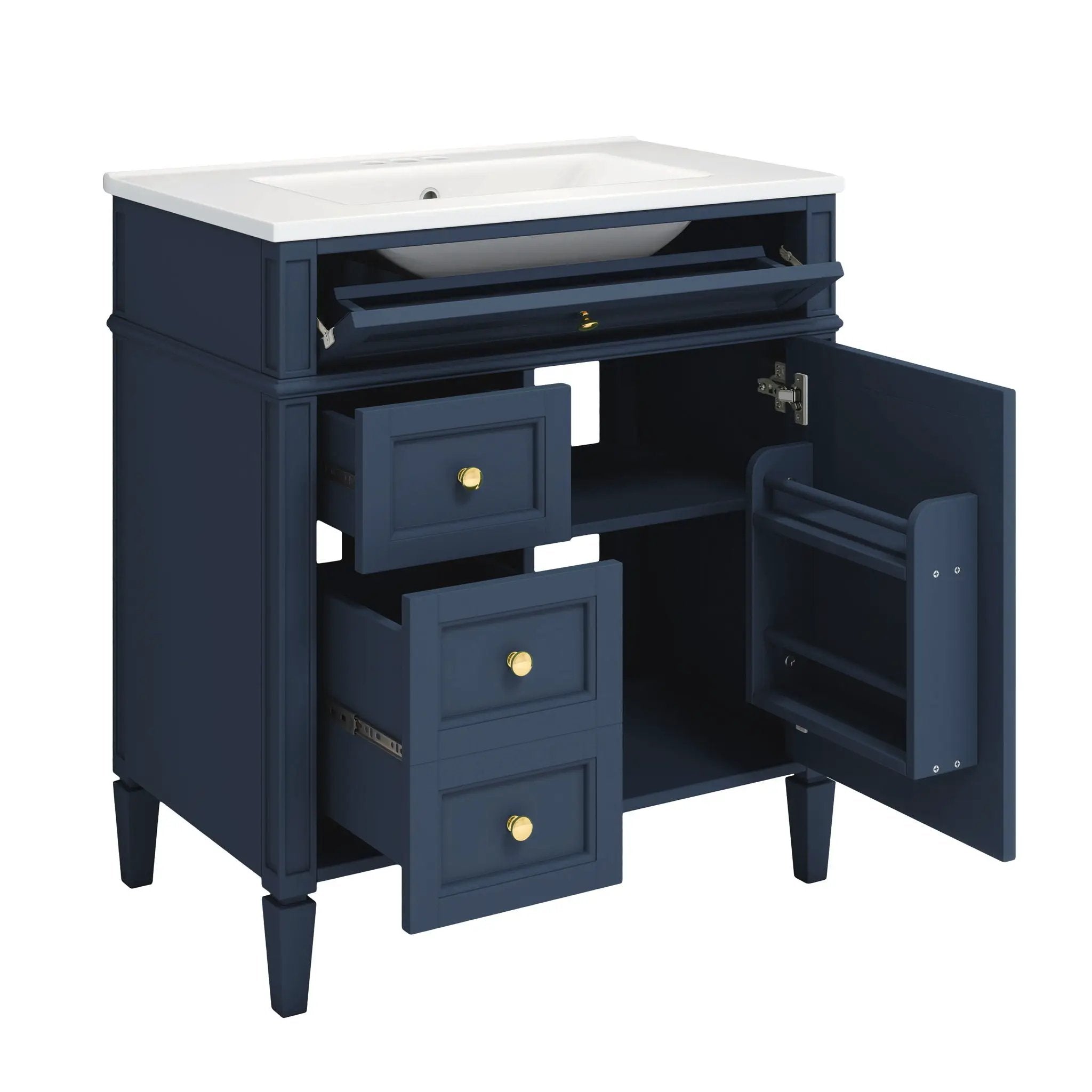 Bathroom Vanity With Medicine Cabinet, Royal Mirror Cabinet, Modern Bathroom Storage Cabinet With 2 Soft Closing Doors And 4 Drawers by HouseOfZazla