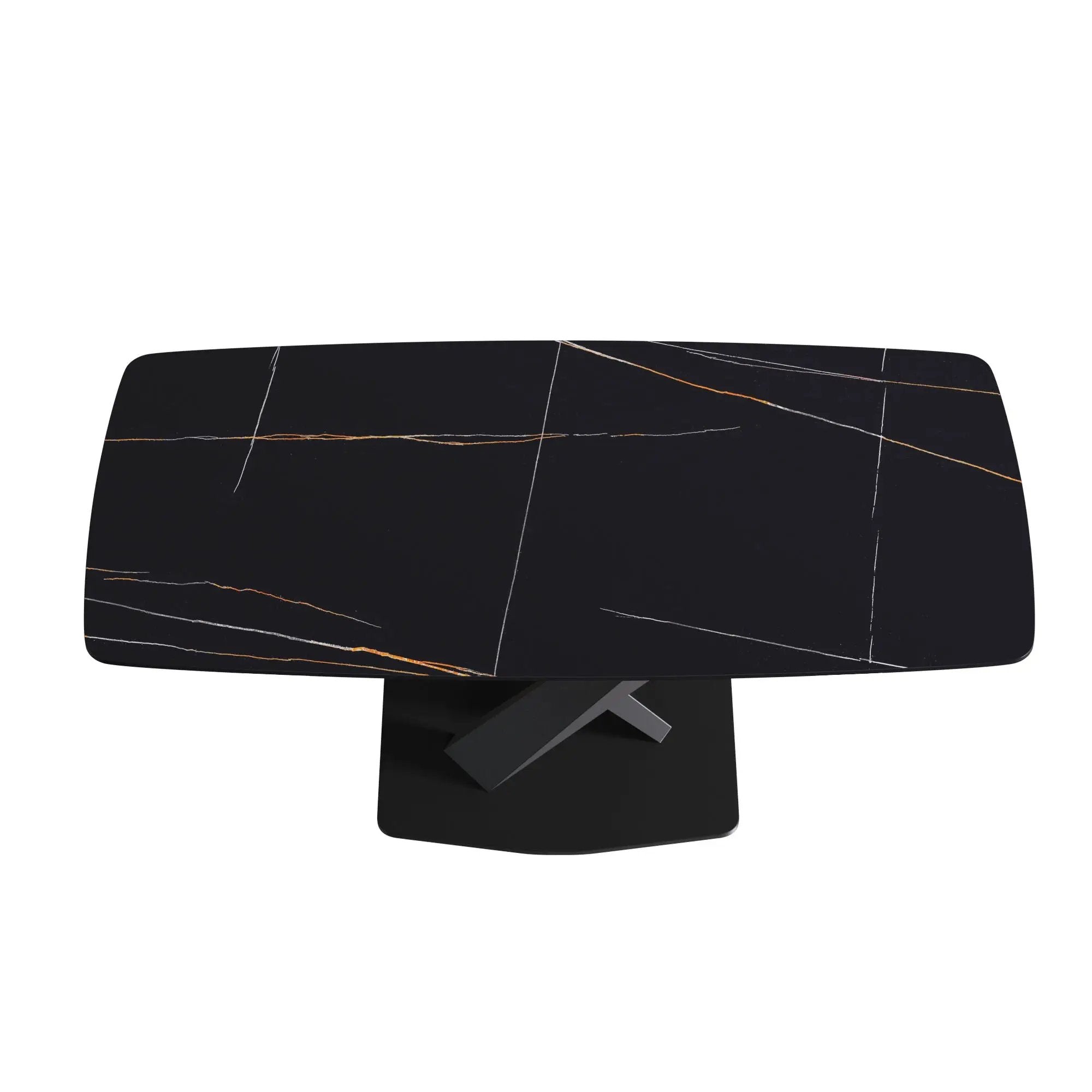 70.87" Modern Artificial Stone Black Curved Black Metal Leg Dining Table, Can Accommodate 6-8 People - Black by HouseOfZazla