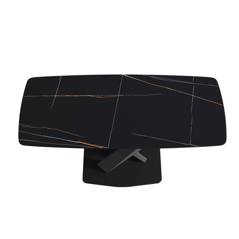 70.87" Modern Artificial Stone Black Curved Black Metal Leg Dining Table, Can Accommodate 6-8 People - Black by HouseOfZazla