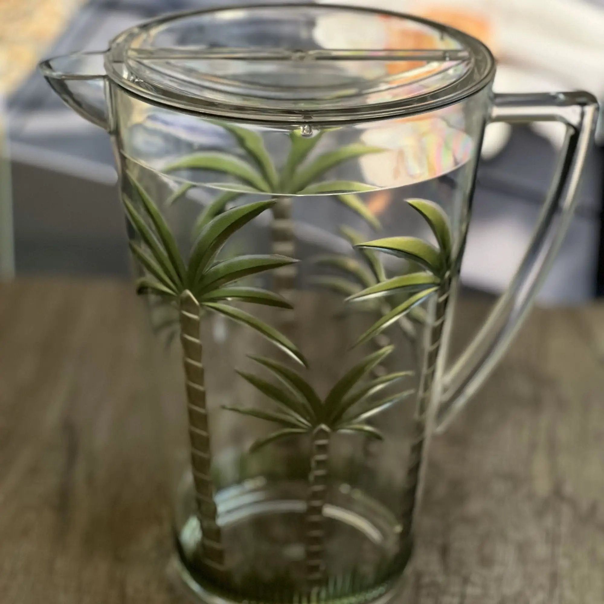 Unbreakable Plastic Water Pitcher With Lid, Palm Tree Design - Clear by HouseOfZazla