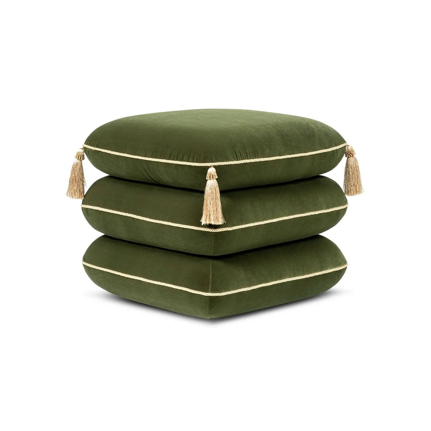 Monarch 19.5" Tassled Ottoman, Olive by HouseOfZazla