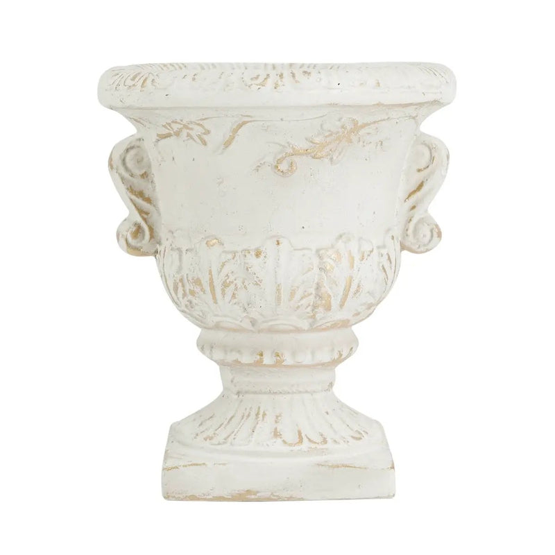 9.4x9.4x10.6' Decorative White Urn Planter with Distressed White Finish and Gold Accents by HouseOfZazla