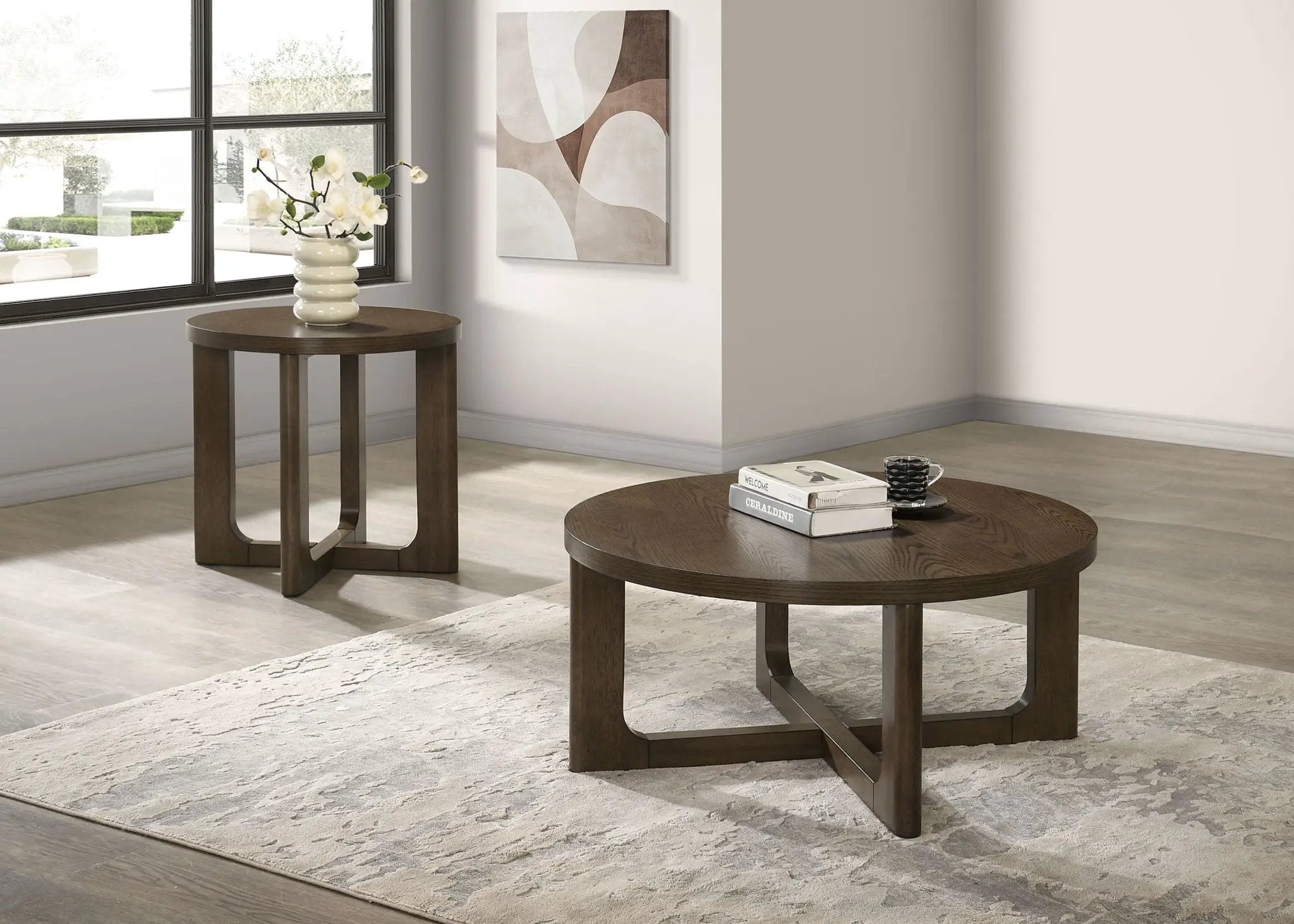 Kessler 2-piece Round Sculptural Wood Coffee Table Set Brown by Unique Piece Furniture
