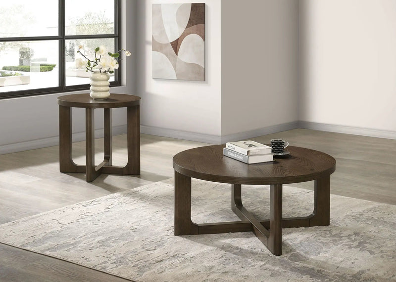Kessler 2-piece Round Sculptural Wood Coffee Table Set Brown by Unique Piece Furniture