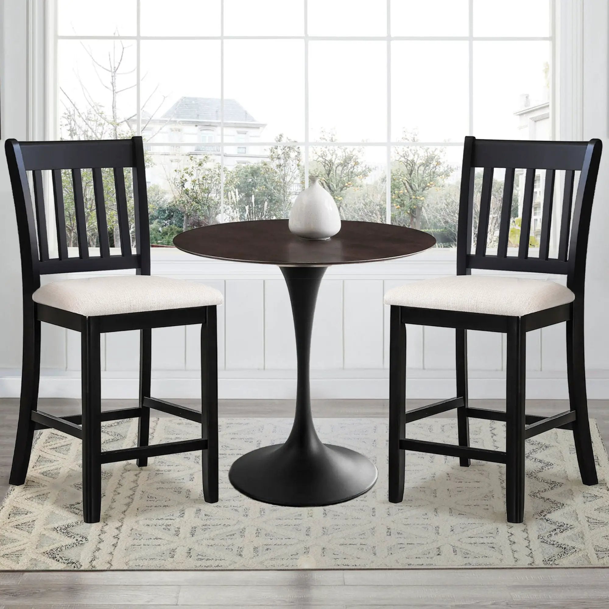 Transitional Rubberwood Dining Room Chairs (Set of 2) With Slatted Back - Black by Unique Piece Furniture