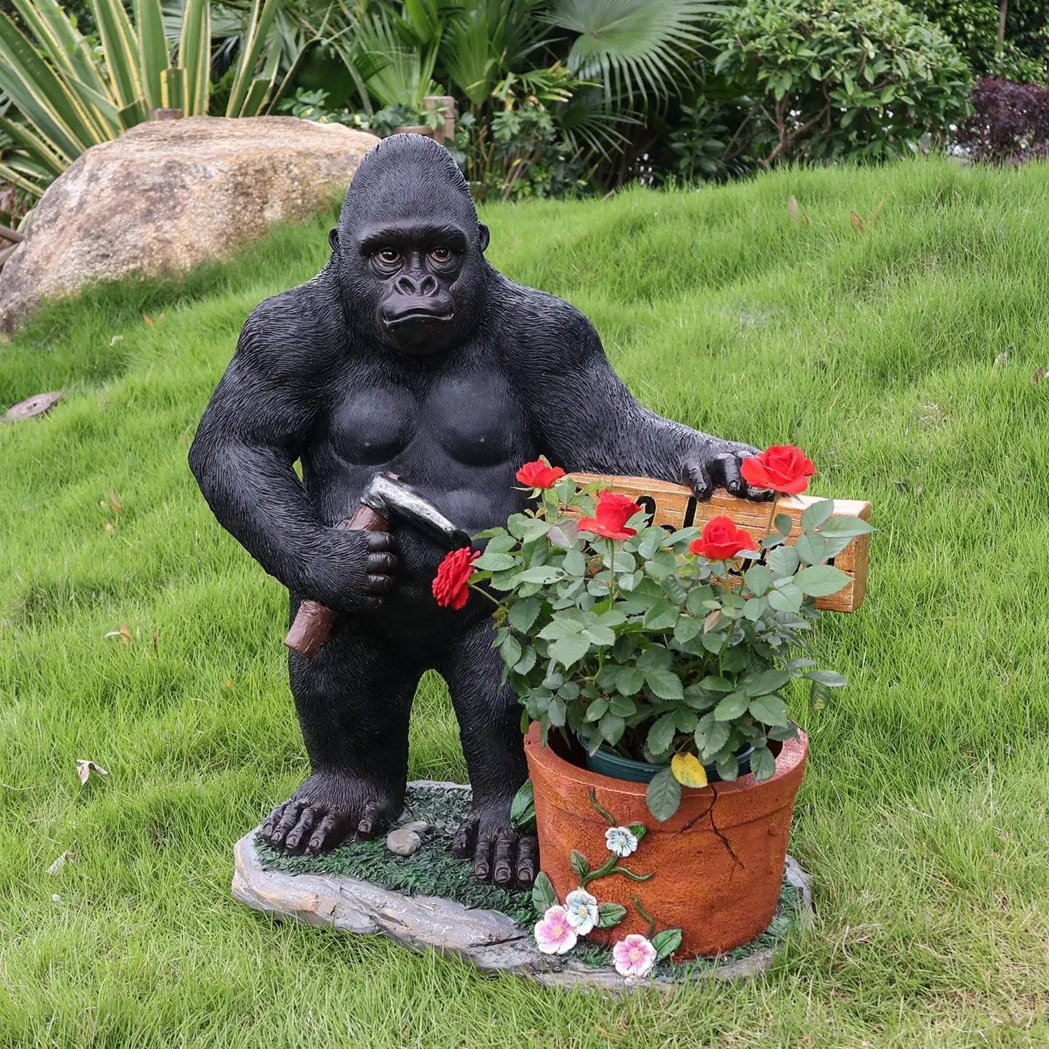 Outdoor Garden Sculpture Chimpanzee Flower Pot Planter by HouseOfZazla