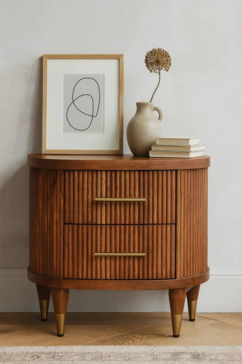 Solid Wood Ribbed Bedside Table by HouseOfZazla