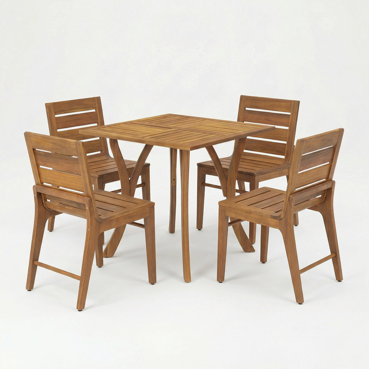 Acacia Wood 5-Piece Patio Dining Set with Rectangular Table - Teak, photo 2 of 10