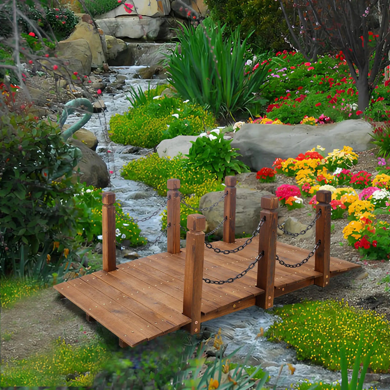 5 Ft Wooden Garden Bridge, Stained Wood Arc Footbridge by HouseOfZazla