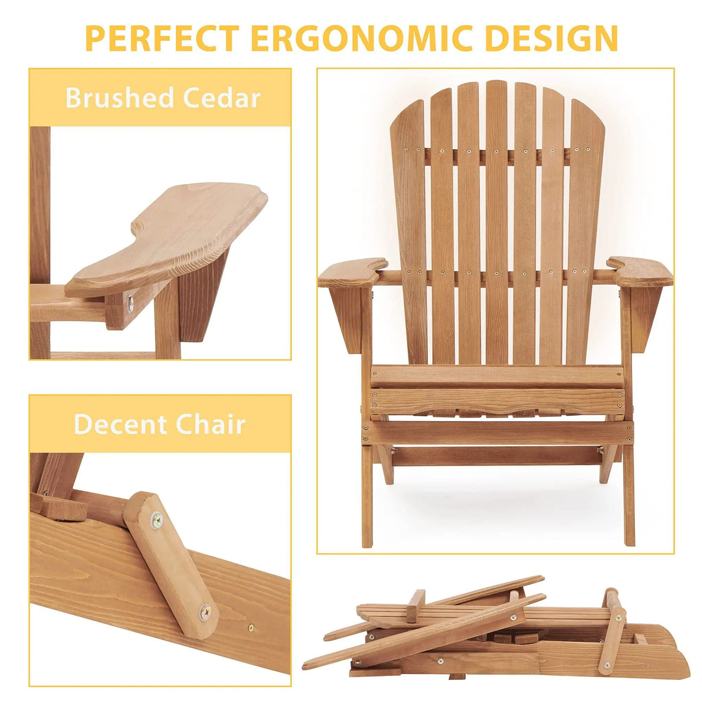 Lounge Patio Chair For Garden Outdoor Wooden Folding Adirondack Chair (Set of 2) Solid Cedar Wood Lounge Patio Chair For Garden by HouseOfZazla
